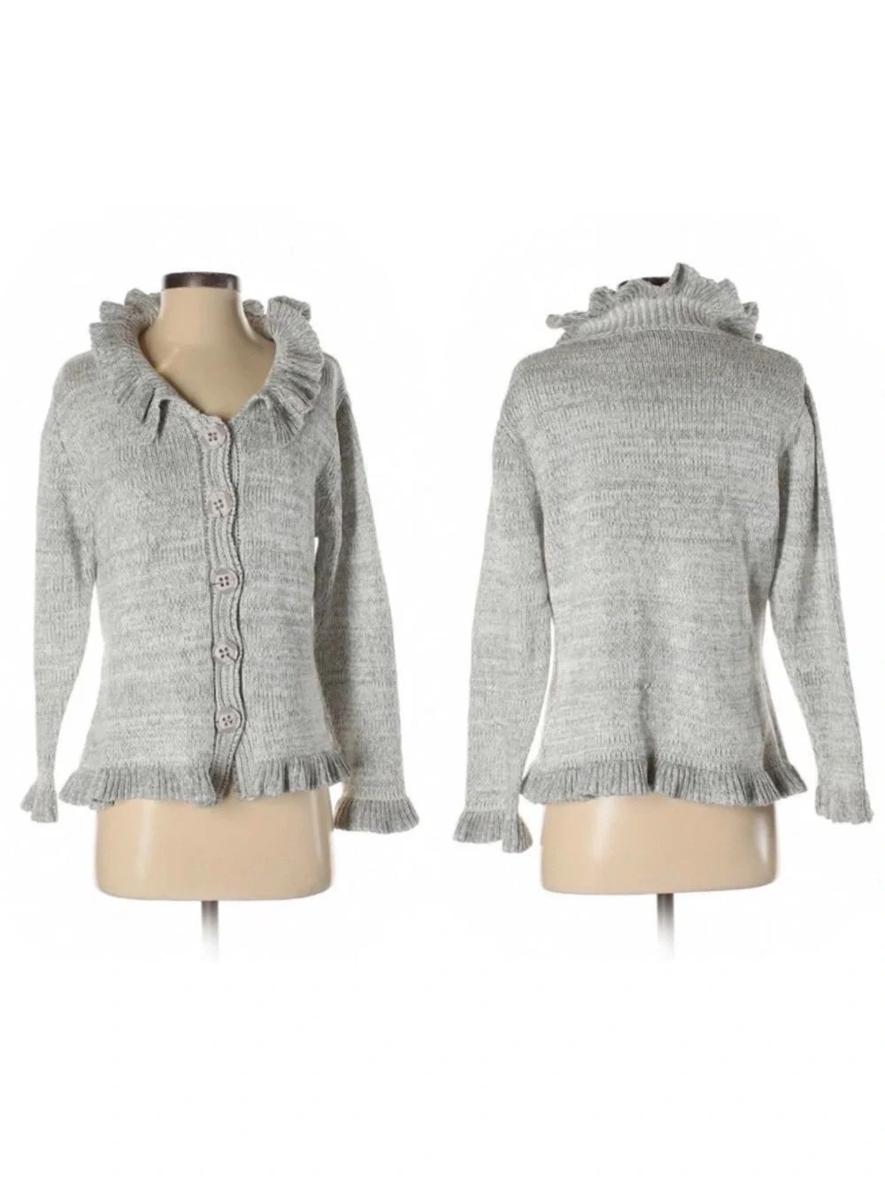 TIVOLI Ruffle Trim Linen Blend Knit Cardigan S
